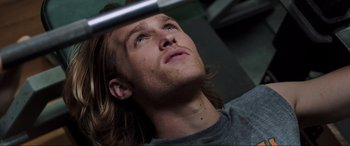 Movie still from “22 Jump Street” (2014), directed by Phil Lord – A person with long brown hair; Close Up shot, Low angle