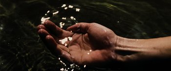 Movie still from “300” (2006), directed by Zack Snyder – A person's hand in a body of water; Extreme Close Up shot, High angle