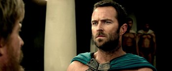 Movie still from “300: Rise of an Empire” (2014), directed by Noam Murro – A person with a beard; Close Up shot, Over the shoulder angle