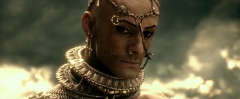 Movie still from “300: Rise of an Empire” (2014), directed by Noam Murro – A person wearing a necklace; Close Up shot, Overhead angle