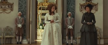 Movie still from “The Duchess” (2008), directed by Saul Dibb – A man and a woman dressed in period clothing; Medium shot, Over the shoulder angle