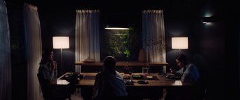 Movie still from “A Banquet” (2021), directed by Ruth Paxton – A person sitting at a table in front of a window; Wide shot, Low angle