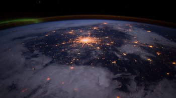 A view of the earth at night from space