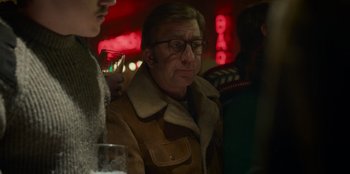 Movie still from “A Christmas Story Christmas” (2022), directed by Clay Kaytis – A man in a brown jacket sitting next to a woman; Close Up shot, Over the shoulder angle