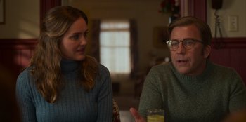 Movie still from “A Christmas Story Christmas” (2022), directed by Clay Kaytis – A man and a woman sitting in front of each other; Medium shot, Over the shoulder angle