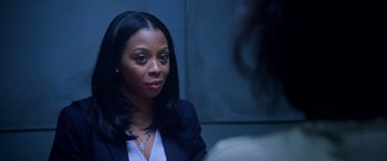 Movie still from “A Fall from Grace” (2020), directed by Tyler Perry – A woman sitting in front of a mirror; Close Up shot, Over the shoulder angle