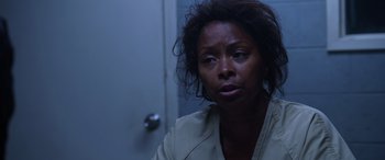 Movie still from “A Fall from Grace” (2020), directed by Tyler Perry – An older woman is looking at the camera; Close Up shot, Over the shoulder angle