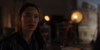 Movie still from “A Hollywood Christmas” (2022), directed by Alex Ranarivelo – A person with long hair; Close Up shot, Over the shoulder angle