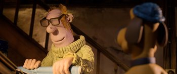 Movie still from “A Shaun the Sheep Movie: Farmageddon” (2019), directed by Will Becher – A cartoon character holding a spray bottle; Close Up shot, Over the shoulder angle