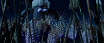 Movie still from “A Shaun the Sheep Movie: Farmageddon” (2019), directed by Will Becher – A stuffed animal in the grass; Close Up shot, Overhead angle
