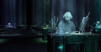 A man sitting at a desk writing on a paper