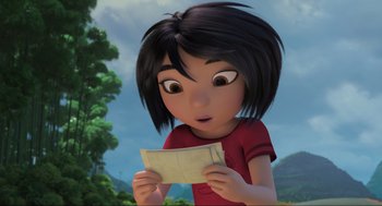 Movie still from “Abominable” (2019), directed by Todd Wilderman – A girl is holding a piece of paper in her hands; Close Up shot, Over the shoulder angle