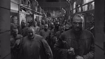 Movie still from “The French Dispatch” (2021), directed by Wes Anderson – Wide shot, High angle