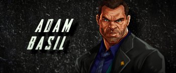 Movie still from “Accident Man: Hitman's Holiday” (2022), directed by George Kirby – A man with a beard wearing a suit and tie; Medium shot, Low angle