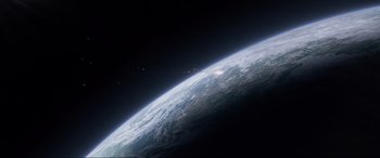 Movie still from “After Earth” (2013), directed by M. Night Shyamalan – A view of the earth taken from a space station; Extreme Wide shot, Overhead angle