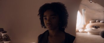 Movie still from “After Earth” (2013), directed by M. Night Shyamalan – A young girl is looking into the camera; Close Up shot, Low angle