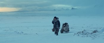 Movie still from “Against the Ice” (2022), directed by Peter Flinth – Wide shot, High angle