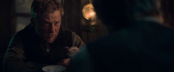 Movie still from “Against the Ice” (2022), directed by Peter Flinth – Close Up shot, Over the shoulder angle