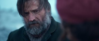 Movie still from “Against the Ice” (2022), directed by Peter Flinth – Close Up shot, Over the shoulder angle