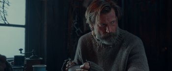 Movie still from “Against the Ice” (2022), directed by Peter Flinth – Close Up shot, Over the shoulder angle