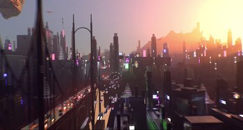 An image of a futuristic city at night time