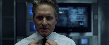 Movie still from “The Game” (1997), directed by David Fincher – A person wearing a shirt and a tie; Close Up shot, Low angle