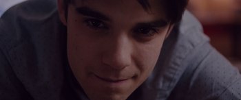 Movie still from “Alex Strangelove” (2018), directed by Craig Johnson – A young man's face; Extreme Close Up shot, High angle