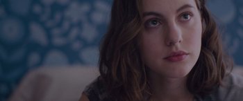 Movie still from “Alex Strangelove” (2018), directed by Craig Johnson – A woman's eyes and hair; Close Up shot, Over the shoulder angle