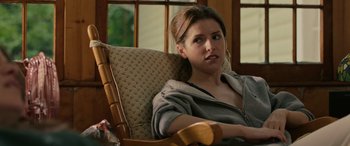 Movie still from “Alice, Darling” (2022), directed by Mary Nighy – A woman sitting in a chair with her arms crossed; Close Up shot, Over the shoulder angle