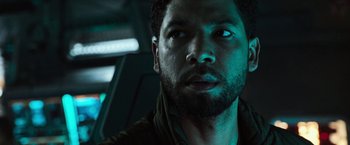 Movie still from “Alien: Covenant” (2017), directed by Ridley Scott – A person with a beard; Close Up shot, Over the shoulder angle