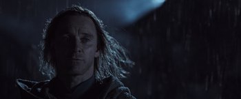 Movie still from “Alien: Covenant” (2017), directed by Ridley Scott – A person with long hair; Close Up shot, Low angle