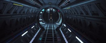 Movie still from “Alien: Covenant” (2017), directed by Ridley Scott – An image of an inside view of a space ship; Wide shot, Overhead angle