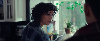 Movie still from “All the Bright Places” (2020), directed by Brett Haley – A person sitting at a table; Close Up shot, Over the shoulder angle