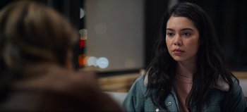 Movie still from “All Together Now” (2020), directed by Brett Haley – A woman sitting in front of a mirror in a room; Close Up shot, Over the shoulder angle