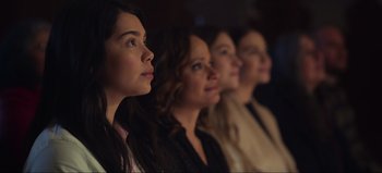 Movie still from “All Together Now” (2020), directed by Brett Haley – A group of women sitting next to each other in a row; Close Up shot, Over the shoulder angle