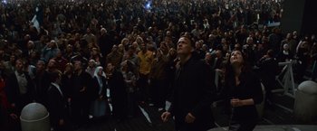 Movie still from “Angels & Demons” (2009), directed by Ron Howard – A crowd of people standing in front of each other; Wide shot, High angle