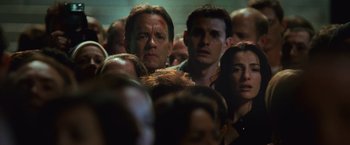 Movie still from “Angels & Demons” (2009), directed by Ron Howard – A group of people standing around each other; Close Up shot, High angle