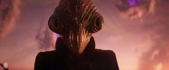Movie still from “Ant-Man and the Wasp: Quantumania” (2023), directed by Peyton Reed – The eyes of a bird; Extreme Close Up shot, High angle