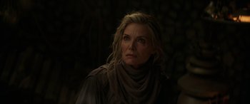 Movie still from “Ant-Man and the Wasp: Quantumania” (2023), directed by Peyton Reed – A person with long hair; Close Up shot, Over the shoulder angle