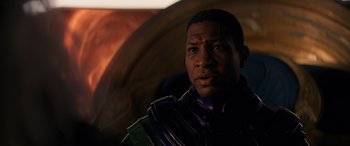 Movie still from “Ant-Man and the Wasp: Quantumania” (2023), directed by Peyton Reed – A person wearing a costume; Close Up shot, Low angle