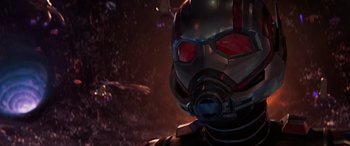 Movie still from “Ant-Man and the Wasp: Quantumania” (2023), directed by Peyton Reed – A person wearing a helmet; Close Up shot, Low angle