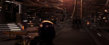 Movie still from “Ant-Man and the Wasp: Quantumania” (2023), directed by Peyton Reed – A city with a lot of lights on the ground; Extreme Wide shot, High angle