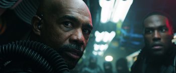 Movie still from “Aquaman” (2018), directed by James Wan – A person with a beard; Close Up shot, Low angle