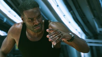 Movie still from “Aquaman” (2018), directed by James Wan – A person washing their hands with soap; Close Up shot, Low angle