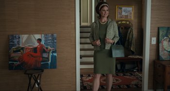 Movie still from “Are You There God? It's Me, Margaret.” (2023), directed by Kelly Fremon Craig – A woman in a green dress holding a green purse; Medium shot, Low angle