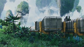 Movie still from “Avatar” (2009), directed by James Cameron – An image of an image of a jungle scene; Extreme Wide shot, High angle