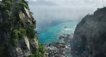 Movie still from “Avatar: The Way of Water” (2022), directed by James Cameron – A body of water near a body of water; Extreme Wide shot, High angle