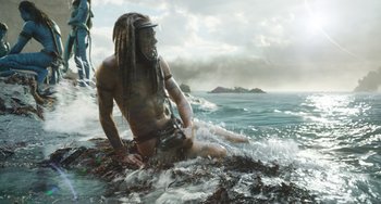 Movie still from “Avatar: The Way of Water” (2022), directed by James Cameron – Wide shot, High angle