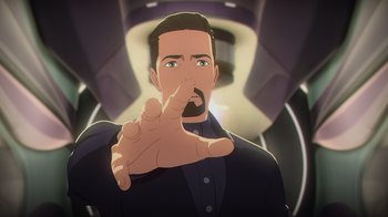 Movie still from “Babylon 5: The Road Home” (2023), directed by Matt Peters – Close Up shot, High angle