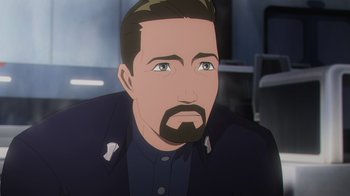 Movie still from “Babylon 5: The Road Home” (2023), directed by Matt Peters – Close Up shot, High angle